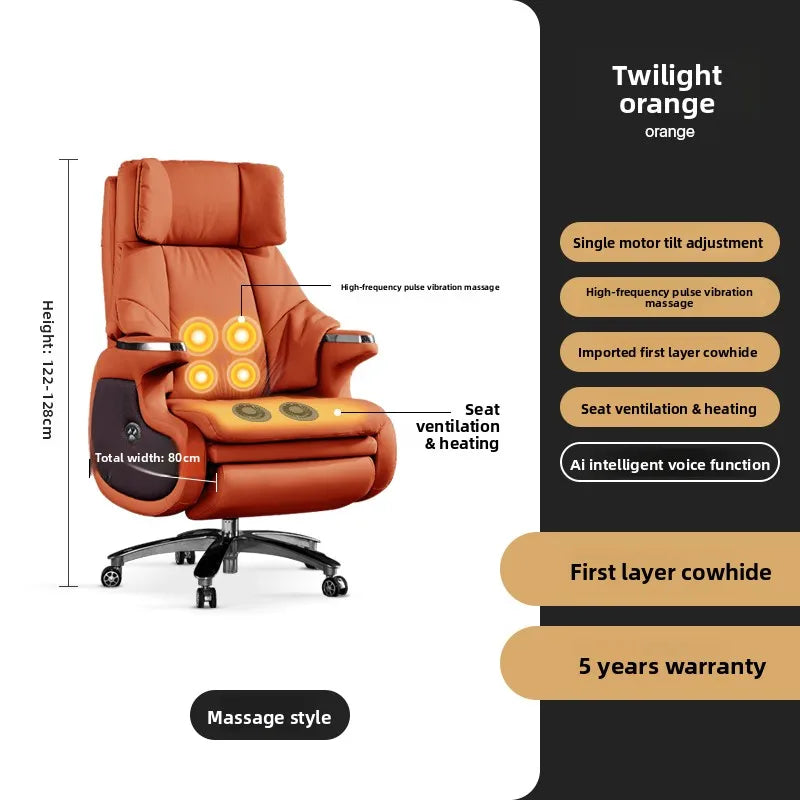 Electric Massage Boss Chair Heated Ventilated Gaming Chair Genuine Leather Executive Computer Seat Luxury Ergonomic Office Chair