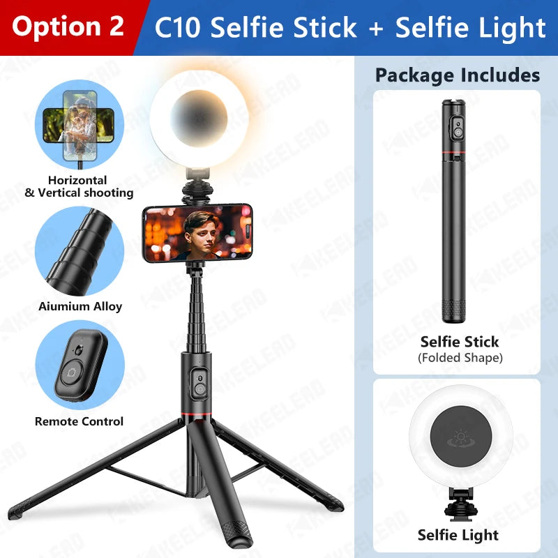 Portable Selfie Stick Tripod for Phone,Aluminum Alloy 72 inch Stand with Wireless Bluetooth,Cold Shoe for iPhone Smartphone