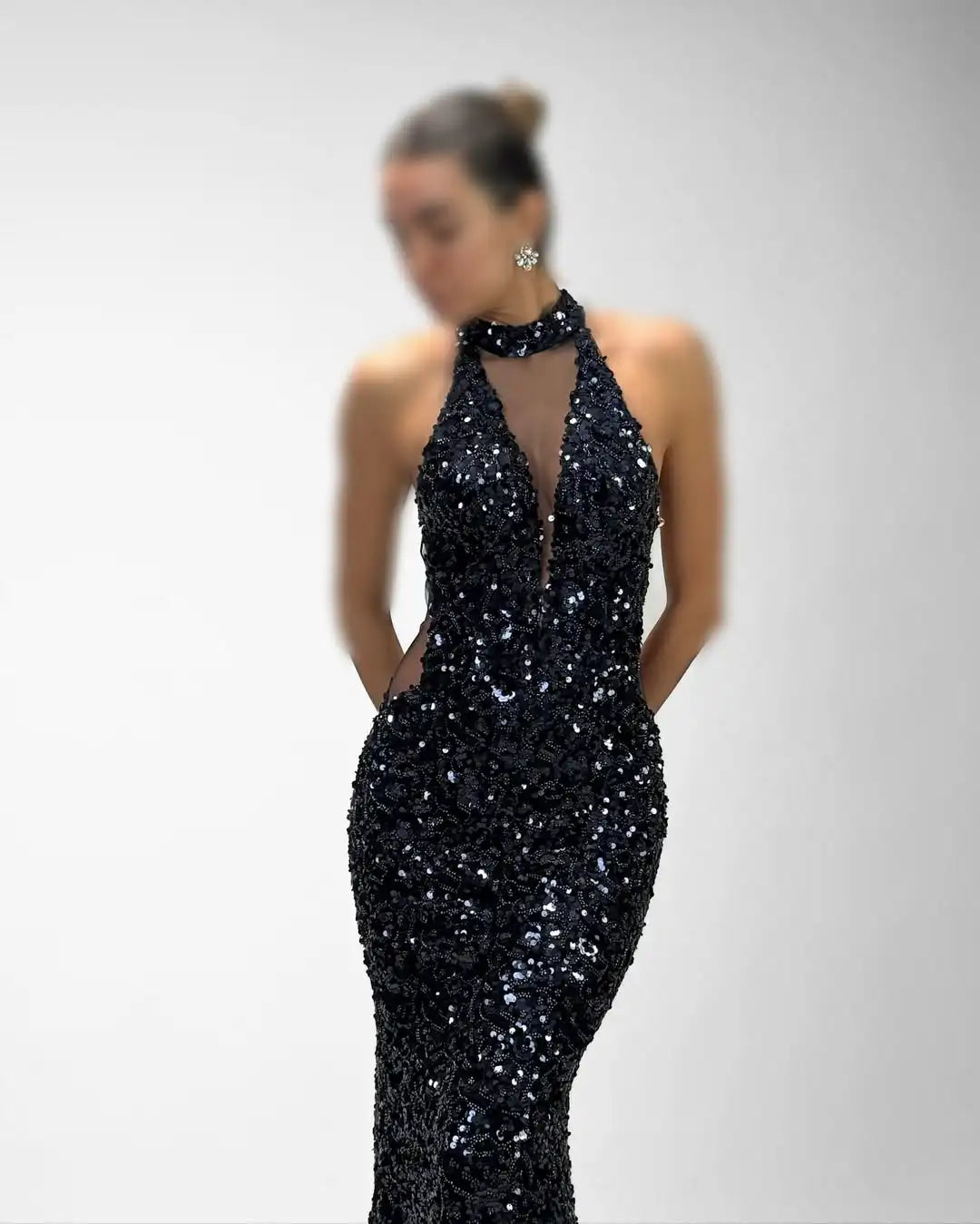 Ofherown Luxury Sequins Beaded Mermaid Evening Dresses Halter Deep-V Neck Prom Gowns Formal vestido de noche Customized