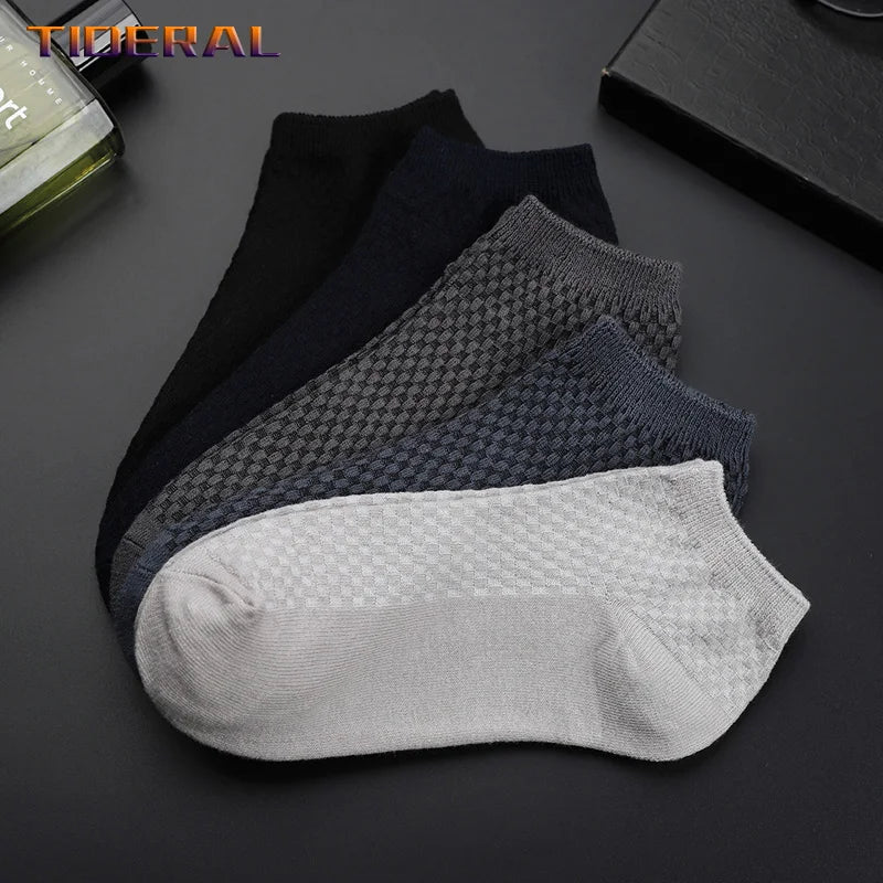 5 Pairs Men Bamboo Fiber Crew Socks Man High Quality Summer Winter Business Breathable Black Male Dress Ankle Socks |...