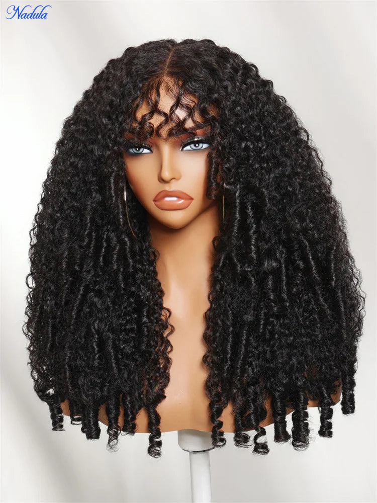 Nadula 7x5 Bye-Bye Knots Burmese Curly Glueless Wig with Finger Coil Ends No Slip Put On and Go Spiral Curls Human Hair Wigs
