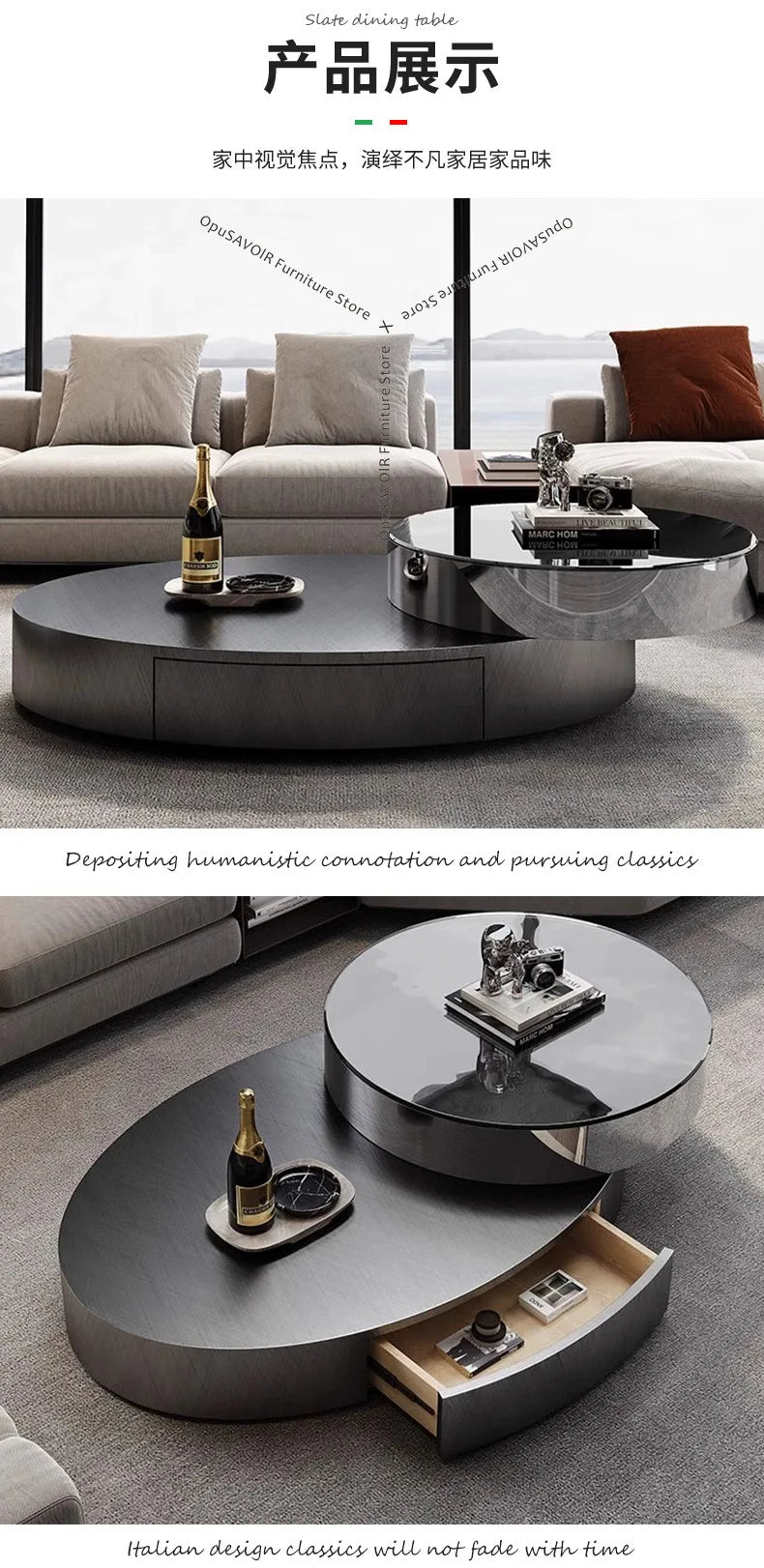 Italian Luxury Oval Coffee Tables Modern Minimalist Rotatable Center Coffee Table Set Stainless Steel Living Room...