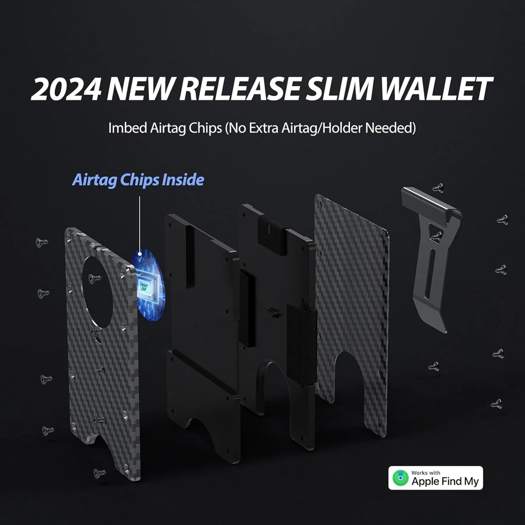 Wallet with Built in Airtag Chip, RFID Blocking Credit Card Holder, Compatible with Find My iOS Only, Detachable Money Clip