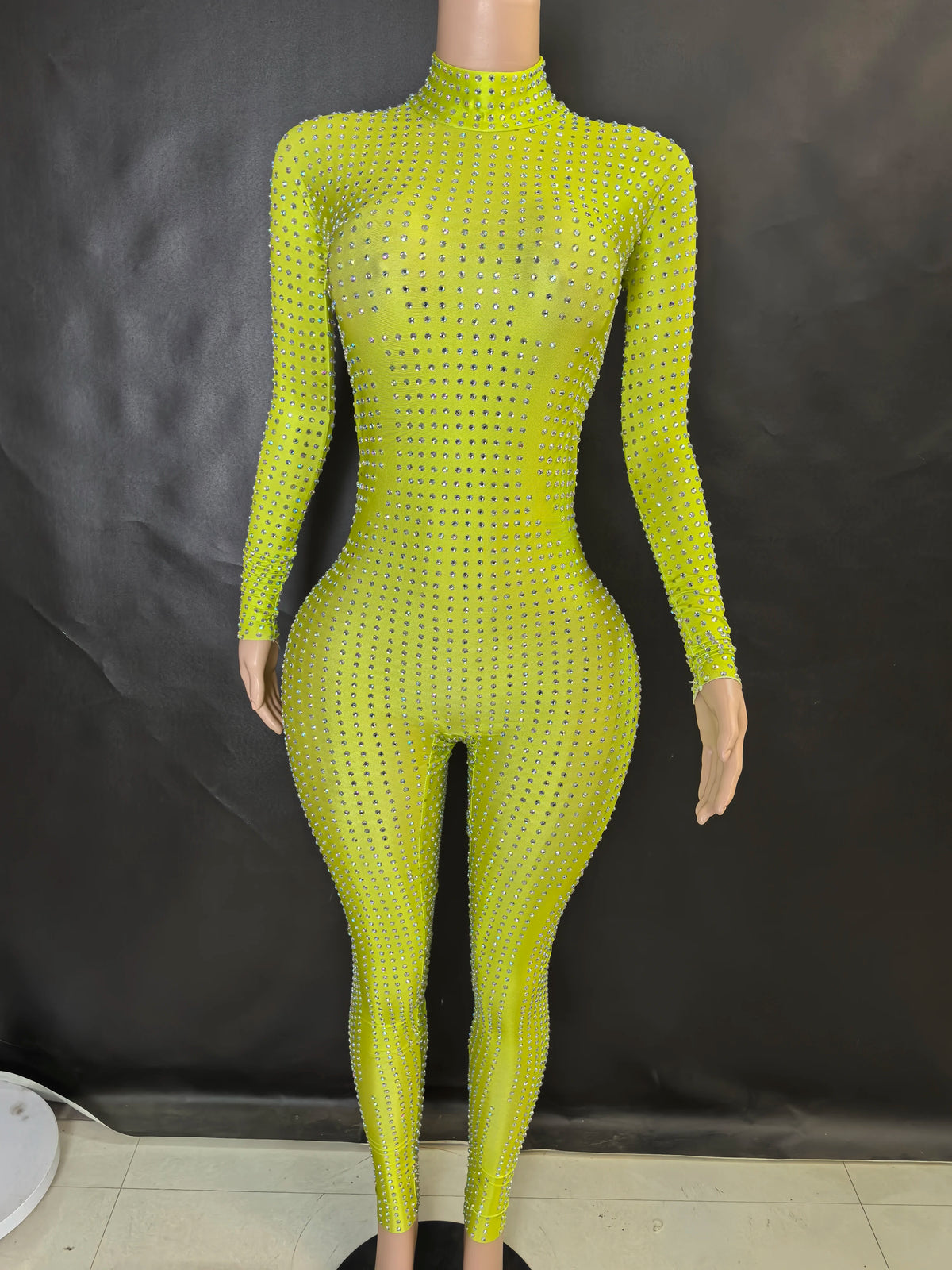 Women's Sparkly Long Sleeve Crystal Rompers Bodycon Bodysuits for Pole Dance Stage Performance Party One Piece Jumpsuits 7G - Kimlud
