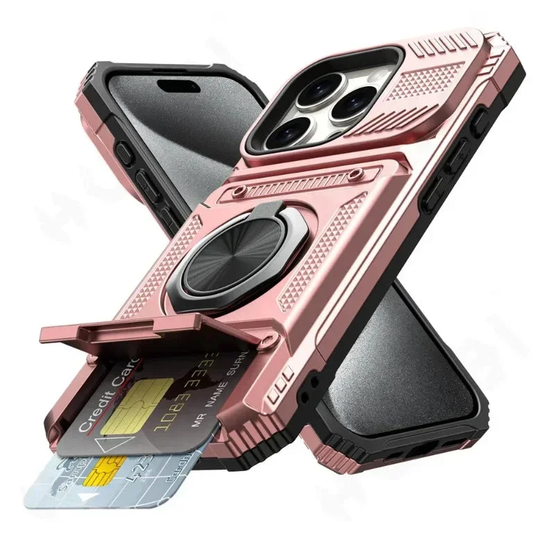 Case For iPhone 16 15 14 13 12 11 Pro Max XS XR 8 7 Plus Magnetic Rotated Ring Kickstand Heavy Duty Drop Protection Wallet Cover - Kimlud