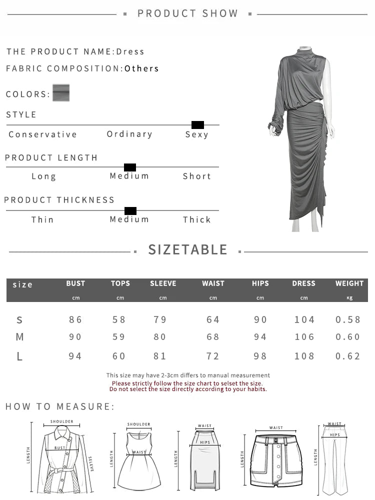 Nibber Summer Y2K Solid Style 2Piece Set Women Turtleneck Single Shoulder Sleeve Tops+Ruched Long Skirts Fashion Elegant Outfits