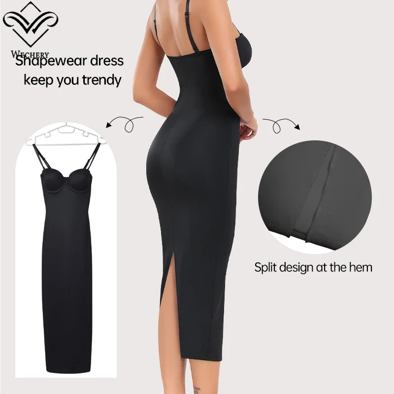 Wechey Slip Dress Tummy Control Shapewear Women Slimming Body Push Up Bras Lifts Breasts Underwear Slit Hemline