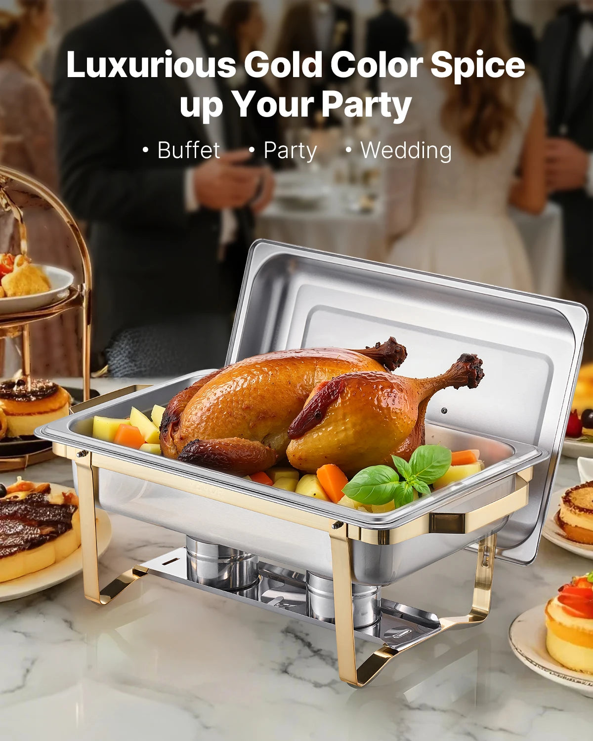 SucceBuy 8 Qt 4 Pack Chafing Dish Buffet Set Stainless Steel Chafer with 2 Full Size and 4 Half Size Pans Catering Warmer Server - Kimlud