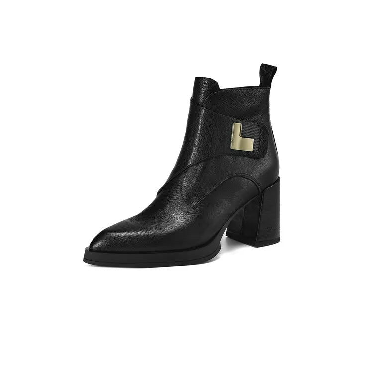 NEW Autumn/Winter Women Boots Genuine Leather Shoes for Women Pointed Toe Chunky Heel Shoe High Heel Modern Boots Platform Shoes