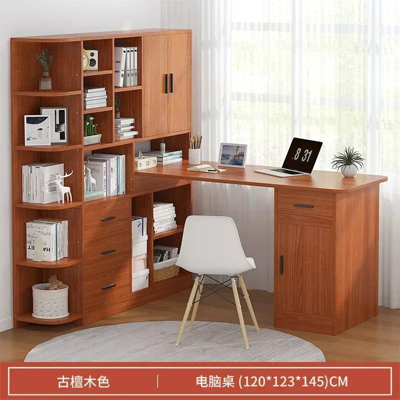 Computer Desk Bookshelf Integrated Shelves Drawers Large Laptop Home Bedroom Student Study Writing Desk Simple Office Table - Kimlud
