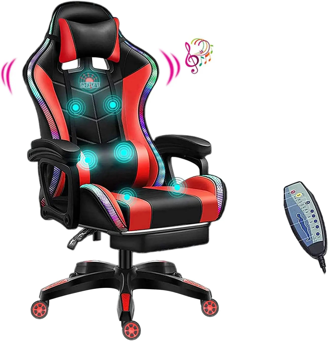 Gaming Chair with Speakers Video Game Chair PU Leather Recliner Computer Chair Swivel E-Sports Chair with Armrest
