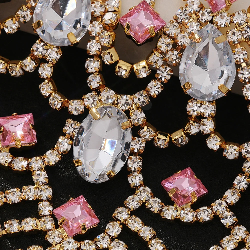 Pink Exaggerated Choker Necklace for Women Wedding Jewelry Gifts Charming Oversize Rhinestone Chunky Choker Chain Drag Queen