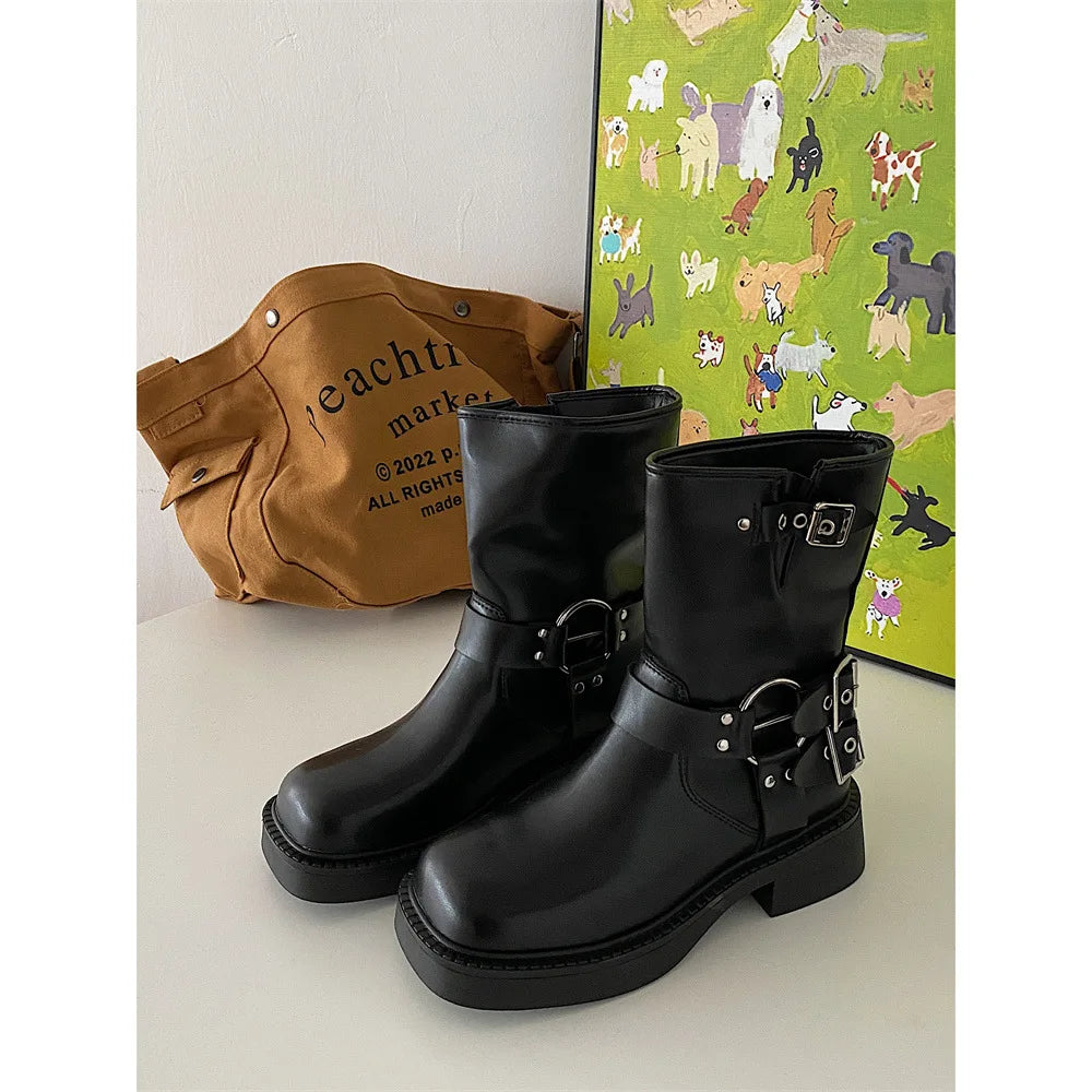 British style brown thick heeled women's 2025 new summer retro western cowboy boots thick soled knight boots