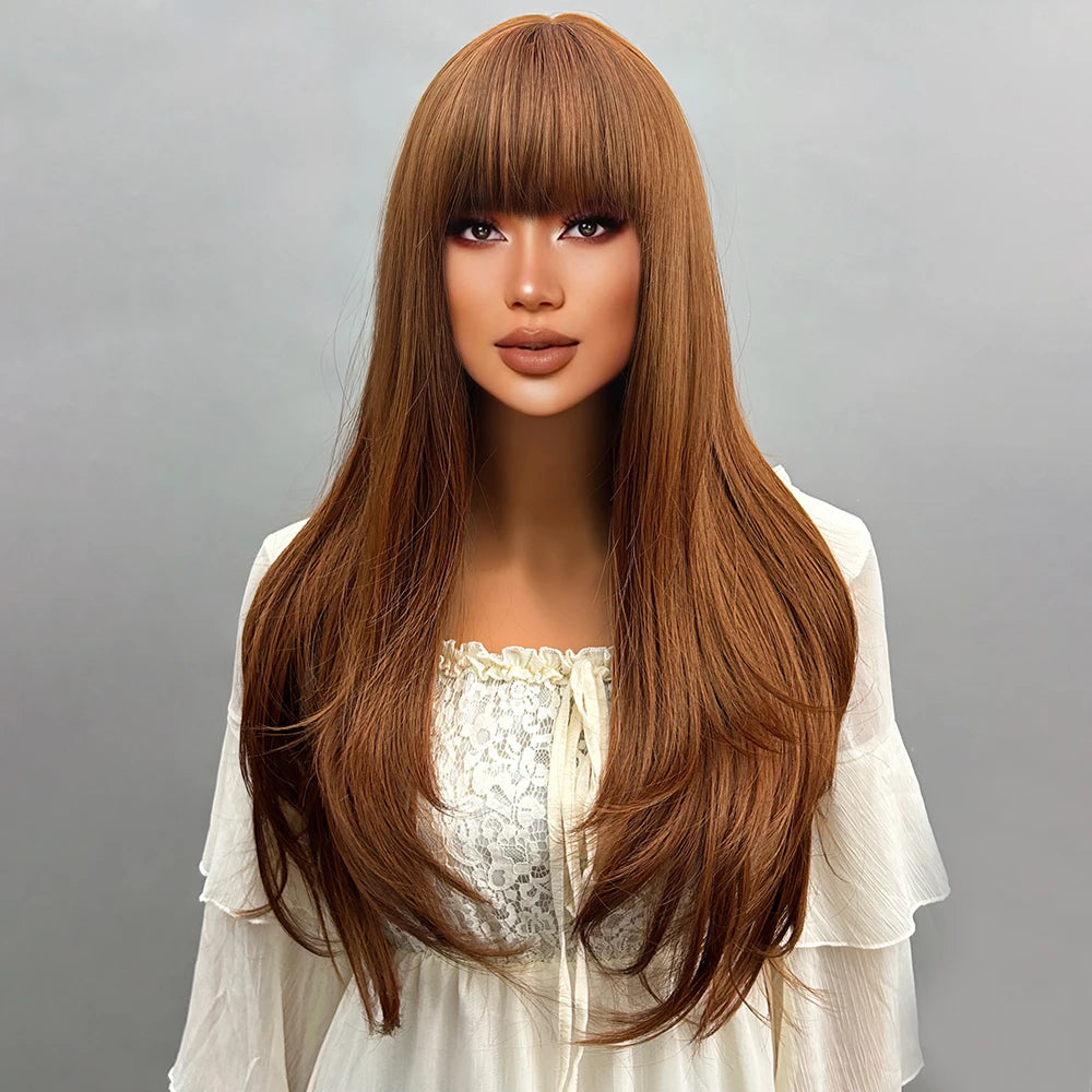 28 Inch Synthetic Women's Wig Light Brown with Highlights Long Wavy Hair Everyday Pretty Party Outfit