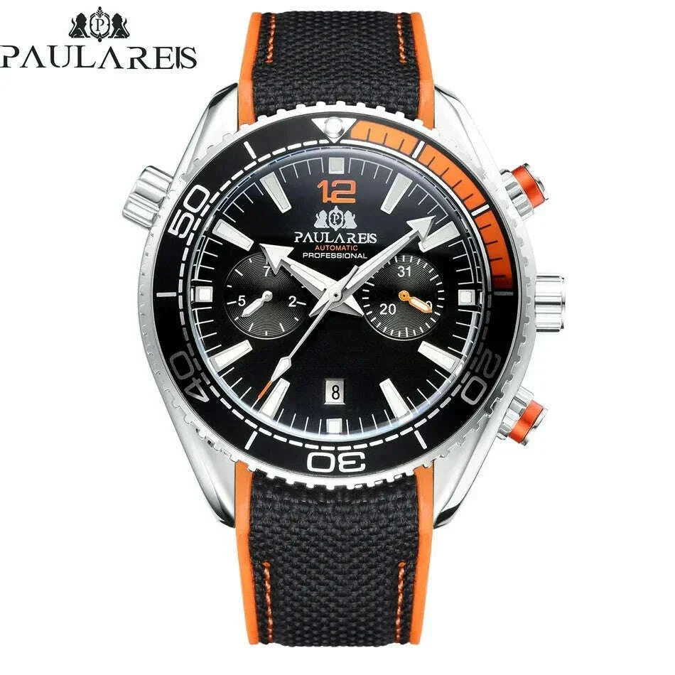 Automatic Watch for Men Mechanical Canvas Rubber Strap Orange Blue Red Multifunction Date Month Reloj Hombre Baratos