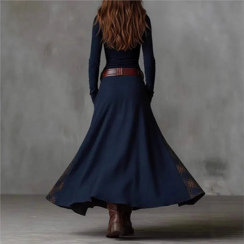 Women's Autumn Fashion New Slim Fit Flip Neck Dress Long Sleeve Retro Style Commuter Button Chic Party Long Dress