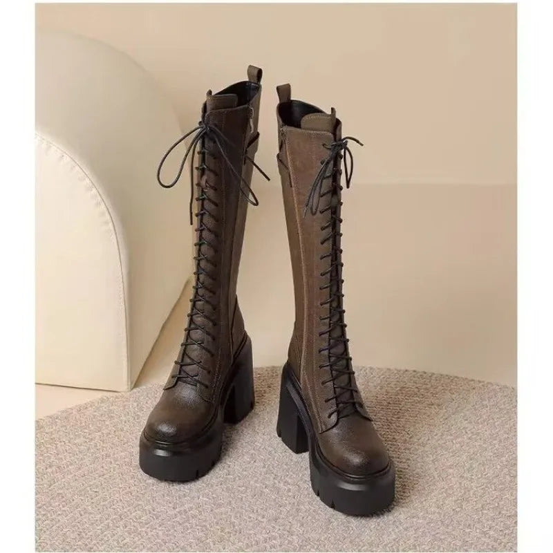 Super High Heel Knight Boots Women Show Skinny Thigh Boots Autumn Winter High Tall Women Platform