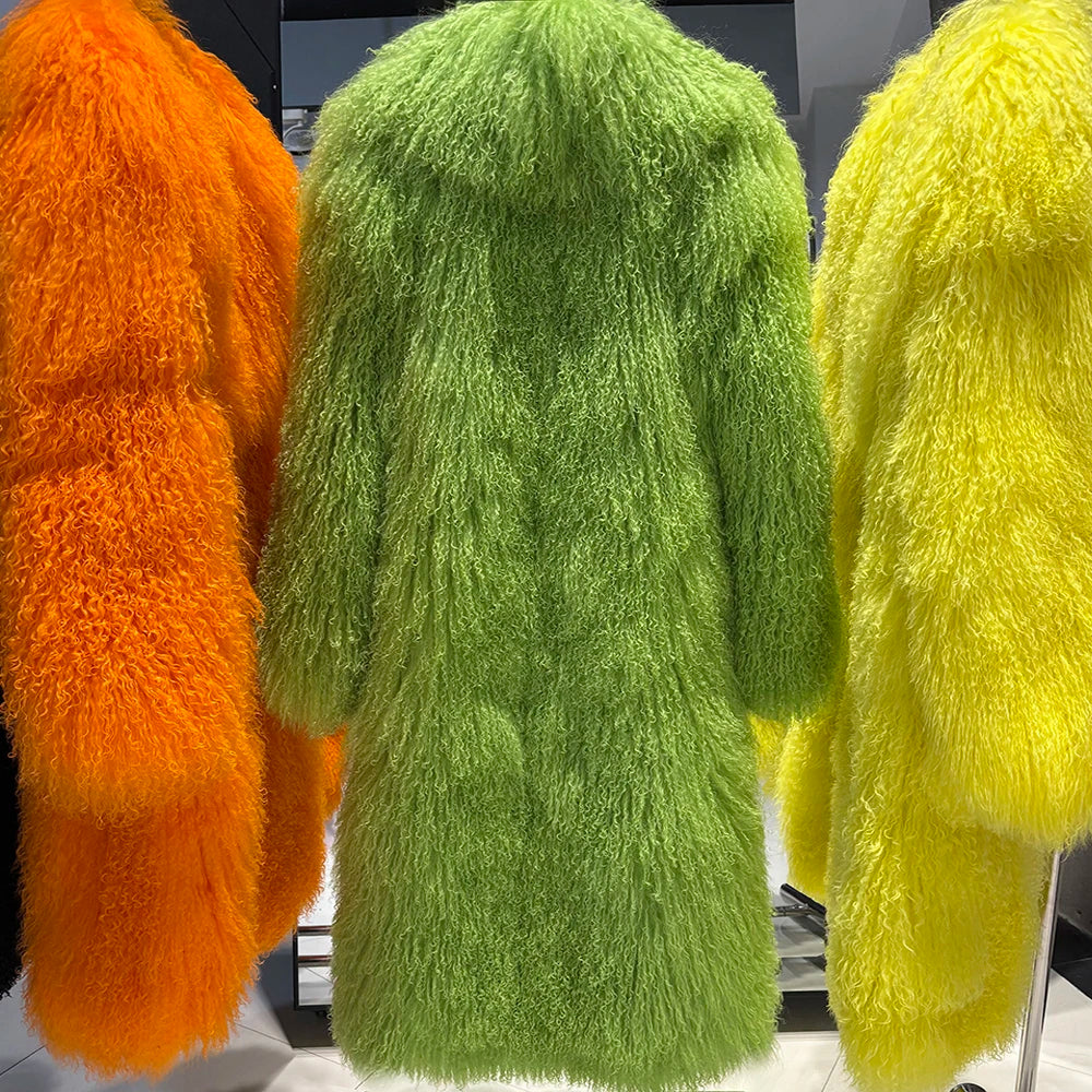 YOLOAgain 2025 Winter Warm Turn-Down Collar Real Mongolia Sheep Fur Jacket Long Women Plus Size 6XL Outerwear