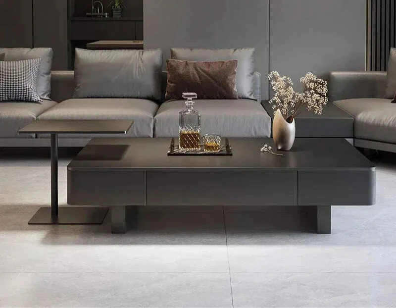 Italian coffee living room home new light luxury high-end black rectangular simple small apartment rock slab coffee table