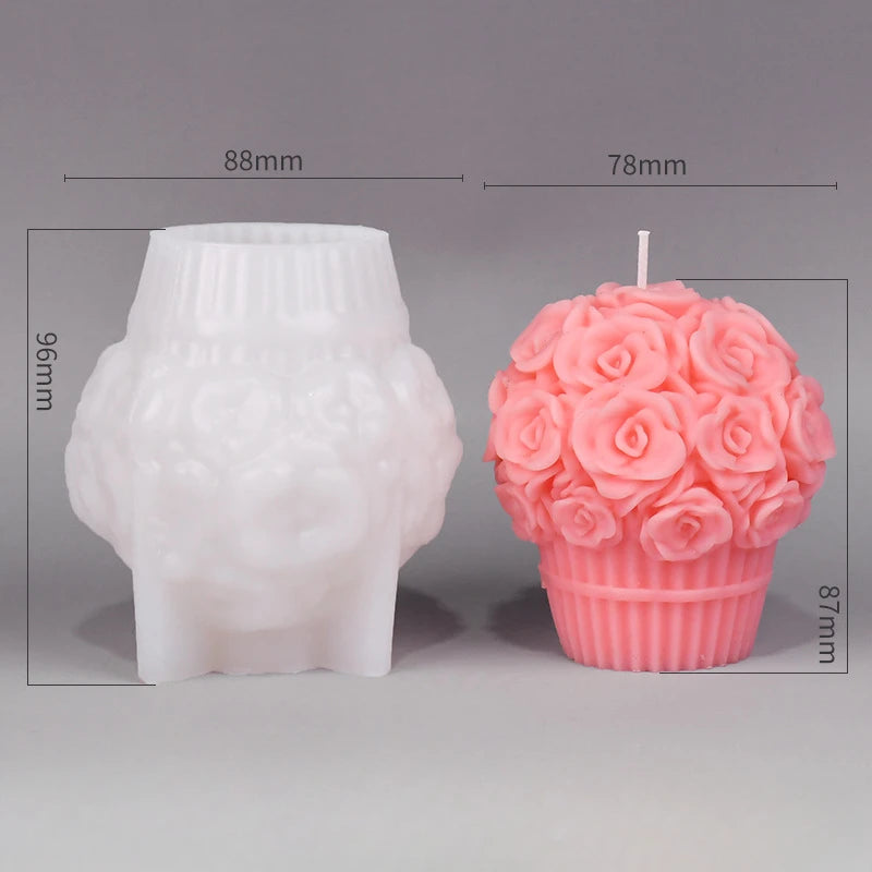 Rose Pillar Candle Mold 3D Rose Flower Silicone Mold Handmade Bouquet of Flowers,Wedding Gift,Home Desktop Decor Mold
