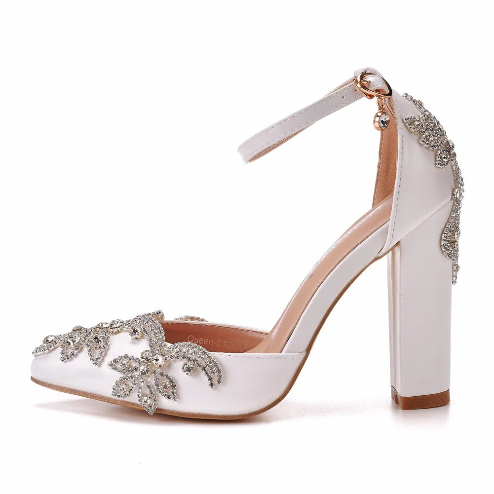 Summer Brand Women Sandals Party Flower Rhinestone Cover Heel 10.5 CM Square Heel Lady Wedding Hot Sale Lovely Women Shoe - Kimlud