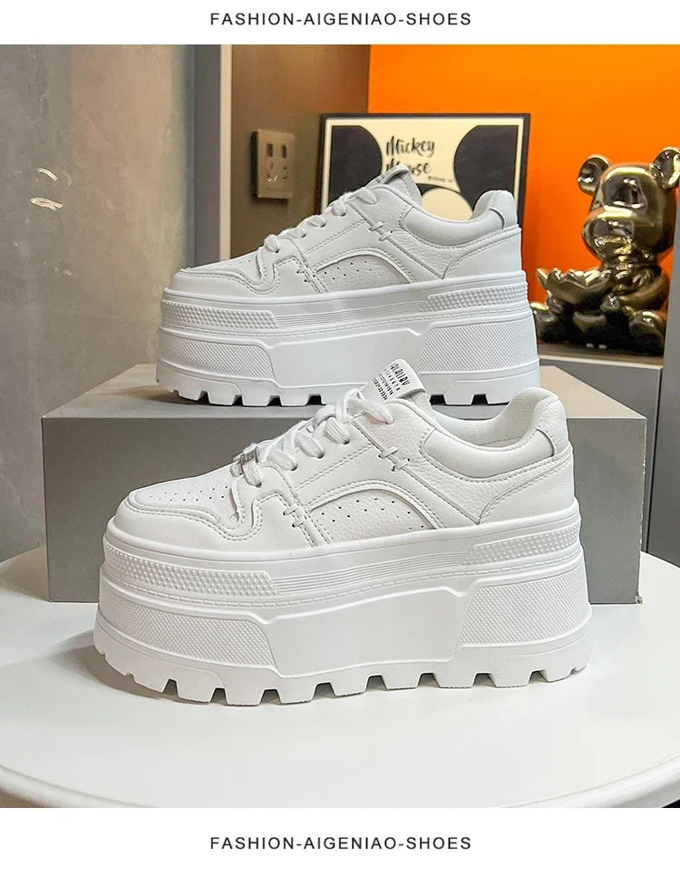 Autumn Women 8CM Platform Sneakers Comfortable Lace Up Casual Outdoor Skateboard Sneakers Female Running Sports Shoes 34-40 - Kimlud