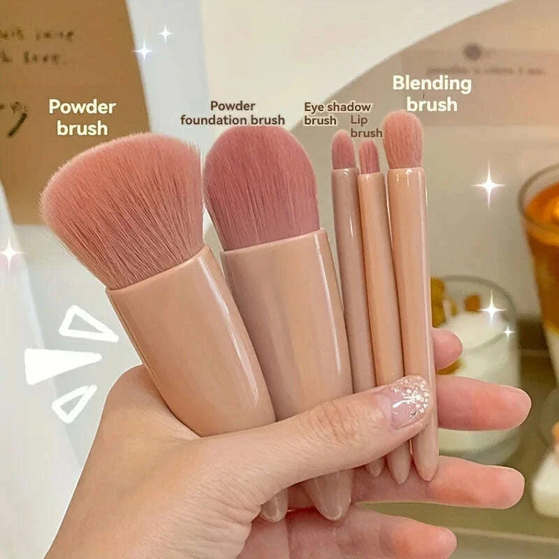 5Pcs Portable Makeup Brush Set With Mirror -  Foldable Travel Kit ,Mini Makeup Brush Set Travel Makeup Brush Set
