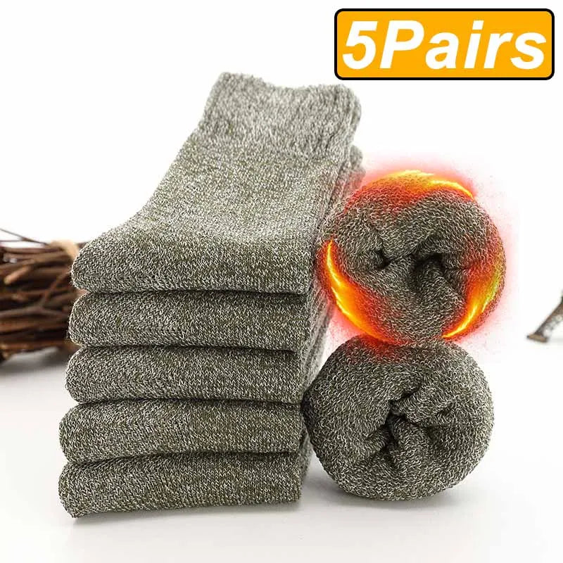 5Pairs Winter Thicken Wool Merino Socks Women Towel Keep Warm Winter Socks Cotton New Year Christmas Gift Russia Socks...