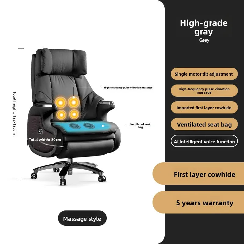 Electric Massage Boss Chair Heated Ventilated Gaming Chair Genuine Leather Executive Computer Seat Luxury Ergonomic Office Chair