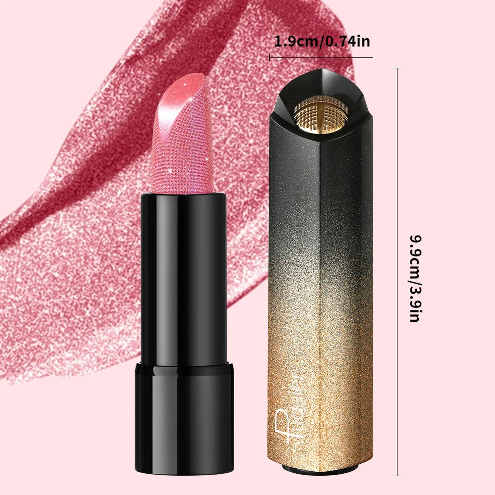 1 PC Glitter Lipstick, a pressable pearlescent lipstick, is very shiny like crushed diamond particles, smooth and long-lasting,
