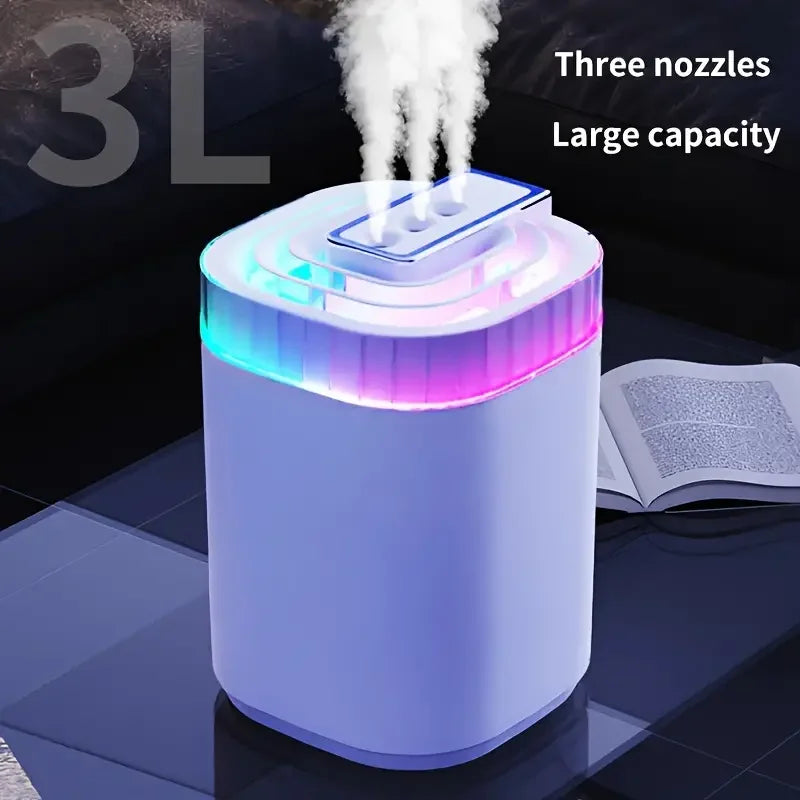 3L Ultrasonic Air Humidifier Cool Mist Humidifier with Night Light and Three Nozzles Quiet USB Aromatic Humidifier for Home