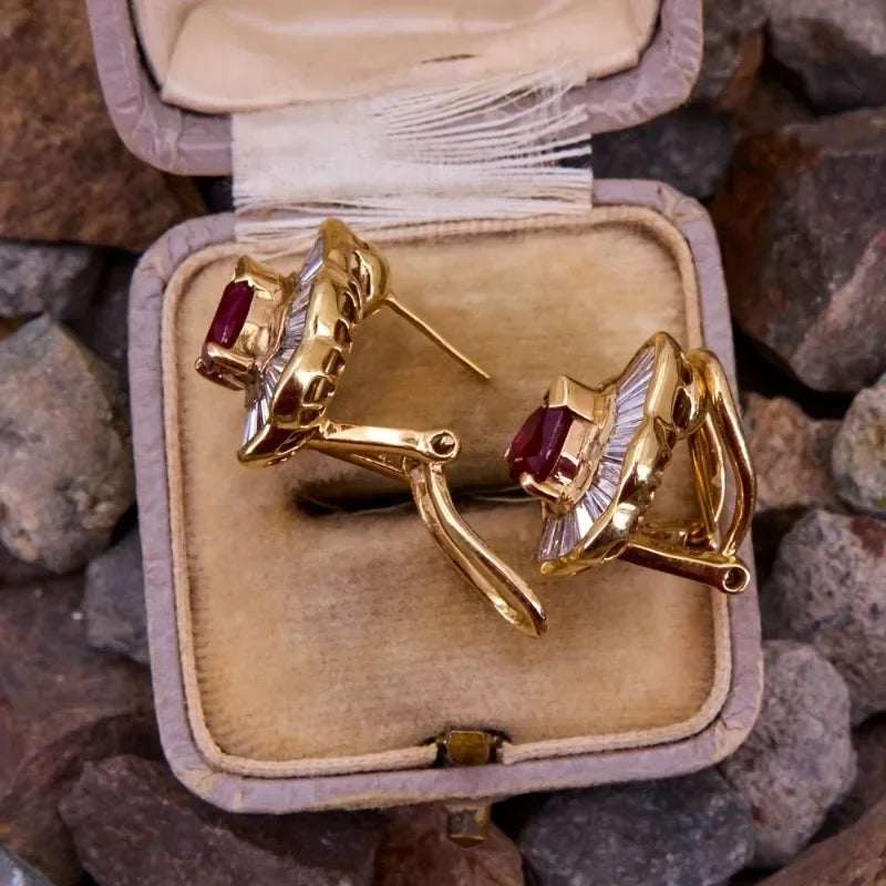 Luxury Super Bright White Cubic Zirconia Vintage Synthetic Gemstone Earrings Women's Gorgeous Elegant Party Jewelry Accessories