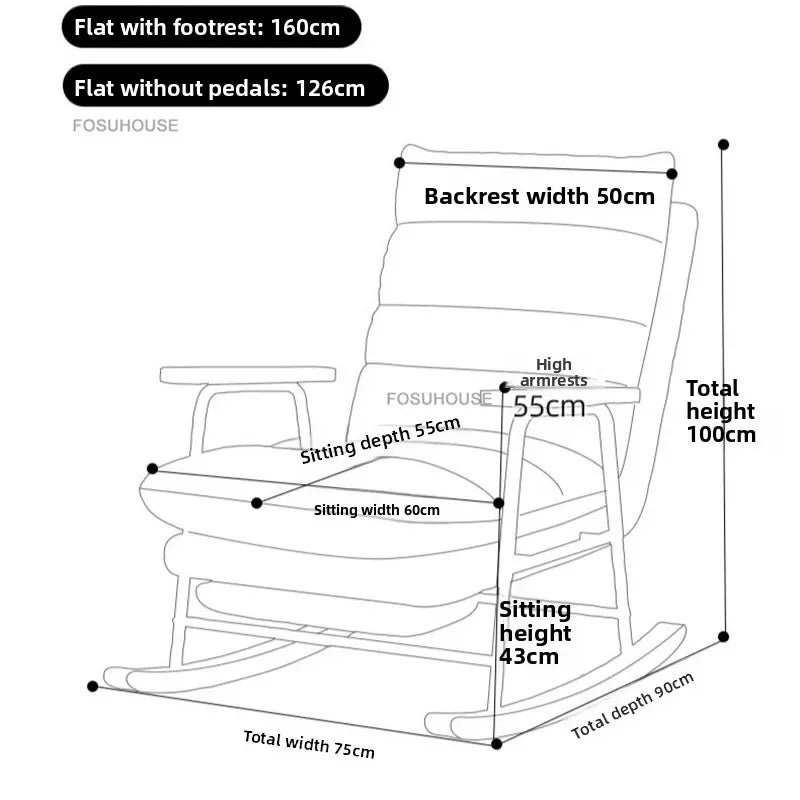 Modern Adjustable Backrest Leisure Living Room Chairs Luxury Rocking Chair for Bedroom Small Apartment Armchair Home Furniture - Kimlud