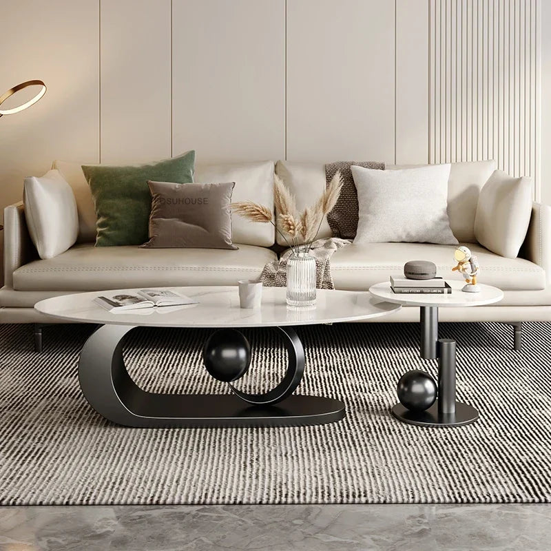 Italian Rock Plate Coffee Tables Living Room Luxury Oval Side Table Creative Wrought Iron Center Table Set Nordic Home...