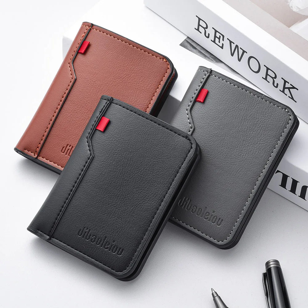 1Pc New Ultra-thin Mini Soft PU Leather Credit Card Wallet Holder Short Vertical High Quality Men's Wallet - Kimlud