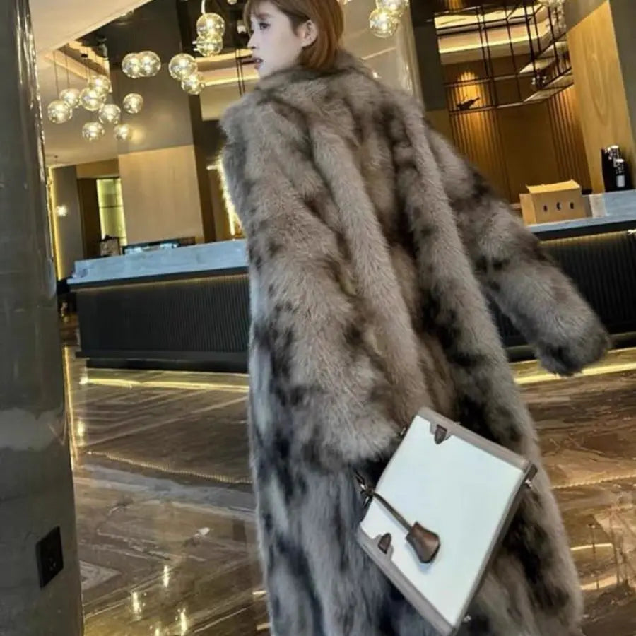 Luxury High-quality Fur Coat Women Winter Faux Fur Jacket Vintage Trench Coat Warm Thick Long Sleeve Windproof Outerwear Design