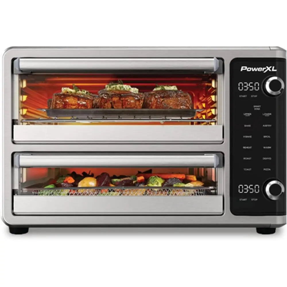 Dual Door Air Fryer Oven with 10 Cooking Functions, Ideal for Family Meals, Stainless Steel