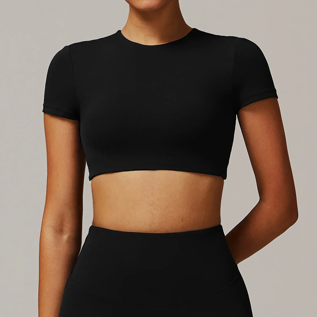 Women Sports Top O-Neck Yoga Crop Tops Short Sleeve Backless Padded Fitness Shirts Push Up Workout Gym T-shirt Running Tights - Kimlud