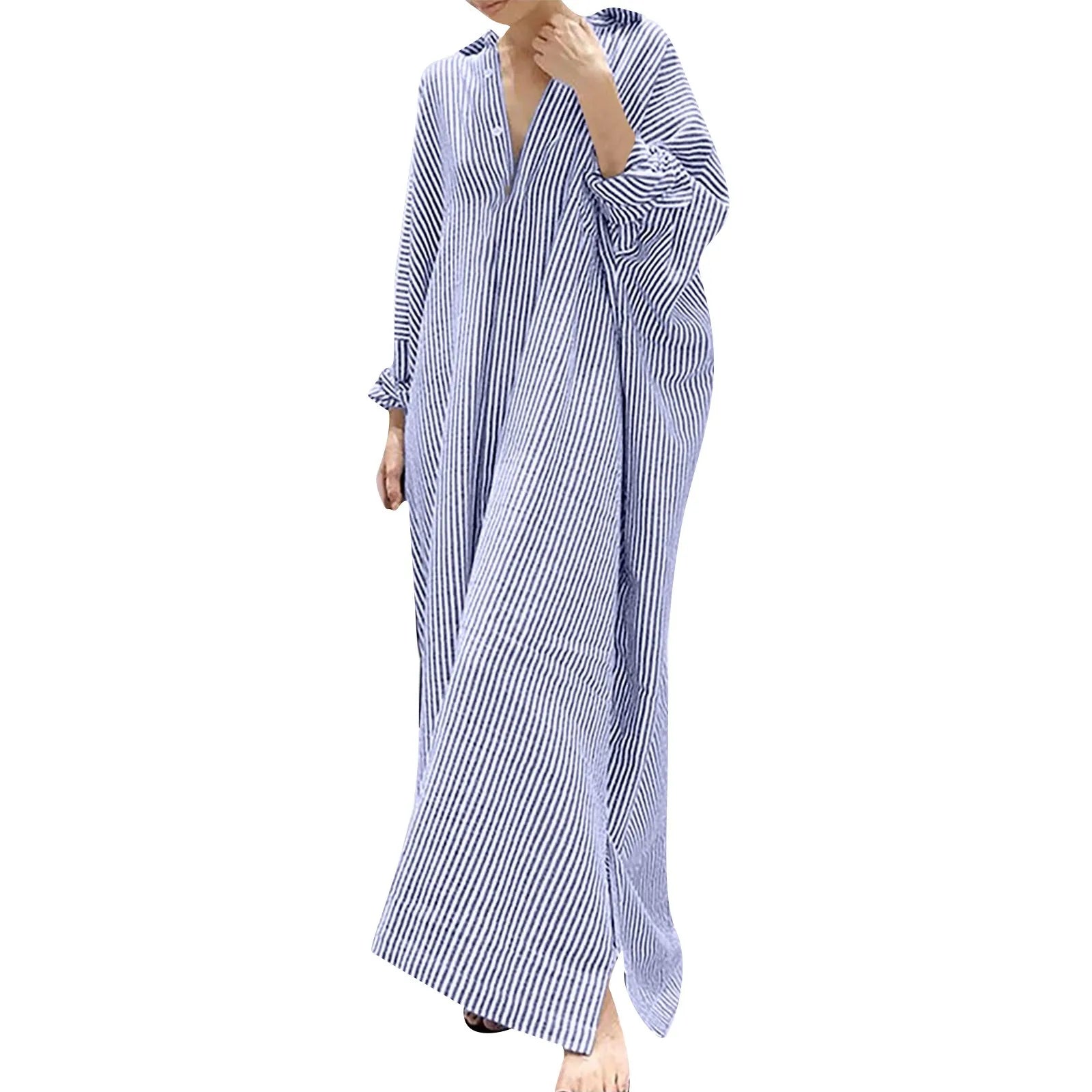Elegant Outfits Summer Dress For Women Stripe Cotton Shirt Casual Loose Maxi Dresses Formal Occasion Dresses vestidos...