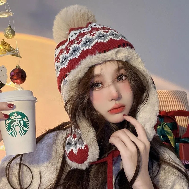 Winter thick Lei Feng hat, winter warm and cold ear hanging hat, ethnic style knitted hat