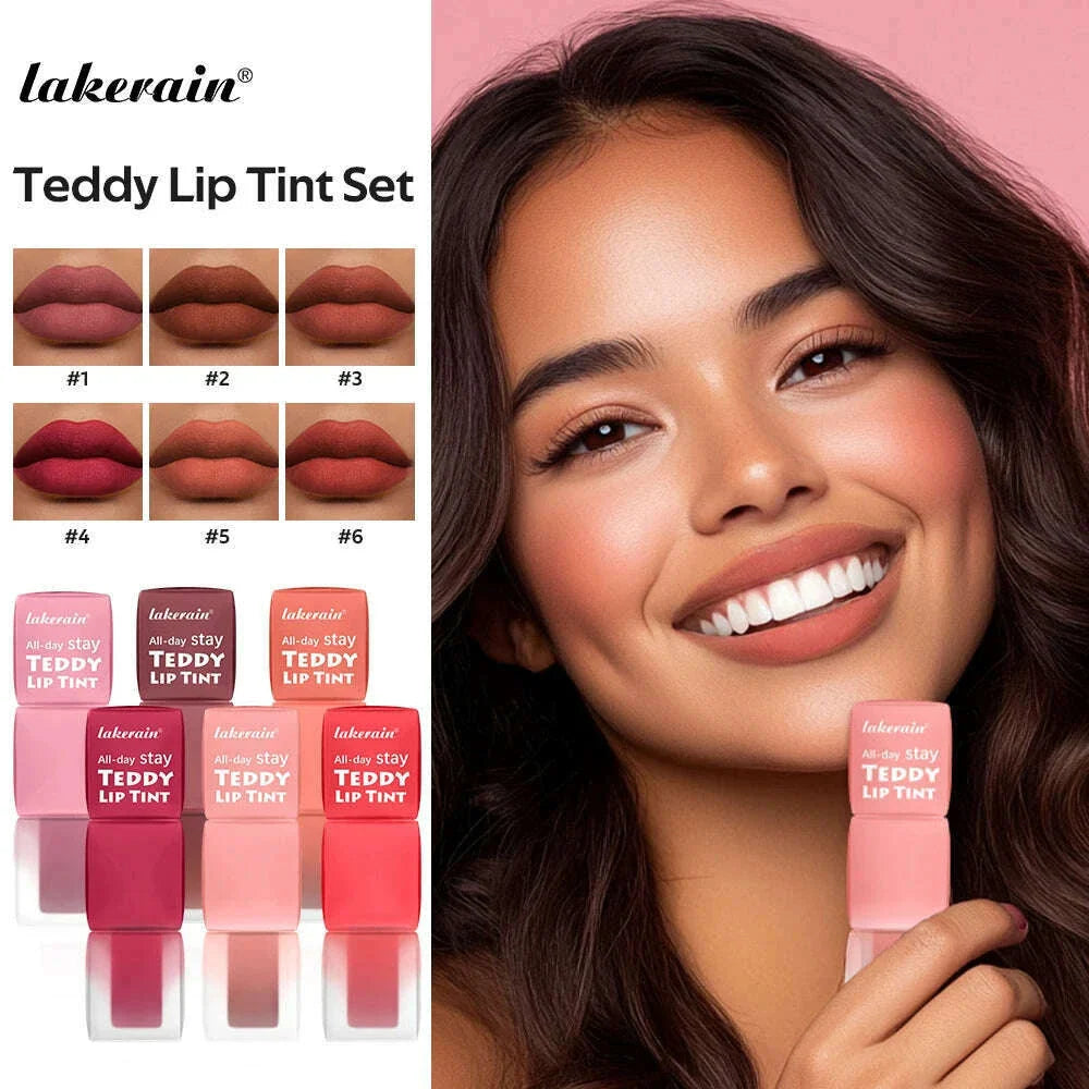 lakerain 6 colors matte teddy lip gloss lasting color waterproof not easy to take off makeup non-stick cup lip gloss