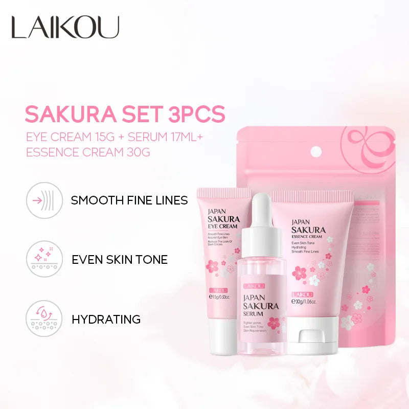 LAIKOU Vitamin C Skin Care Sets 3pcs Face Cream Serum Eye Cream Moisturizing Anti Wrinkles Facial Care Kit | Kimlud Mid...