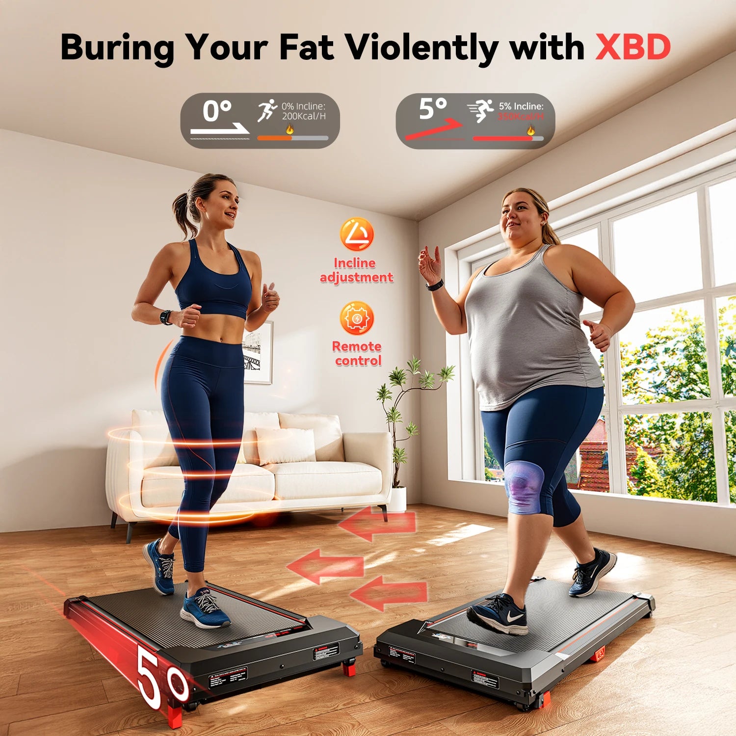 XBD Portable Incline Walking Pad - 330lb Capacity, 2.5HP Under Desk Treadmill with LED Display & Remote Control | Kimlud...