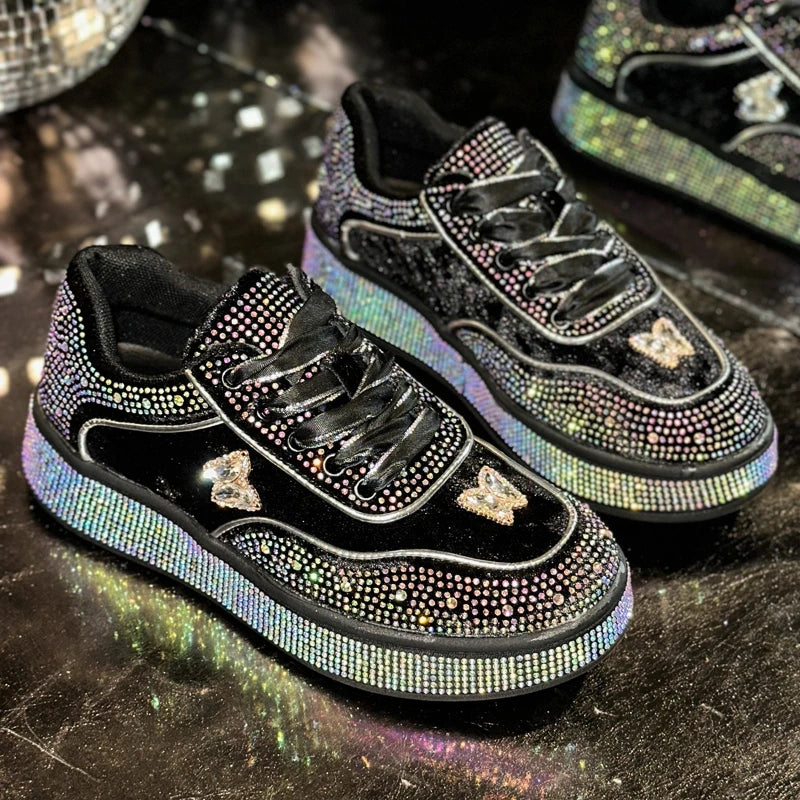 Luxury Suede Flat Sneakers Outdoor Platform Female Casual Shoes Women Fashion Designer Rhinestone Ladies Shoes Zapatos De Mujer