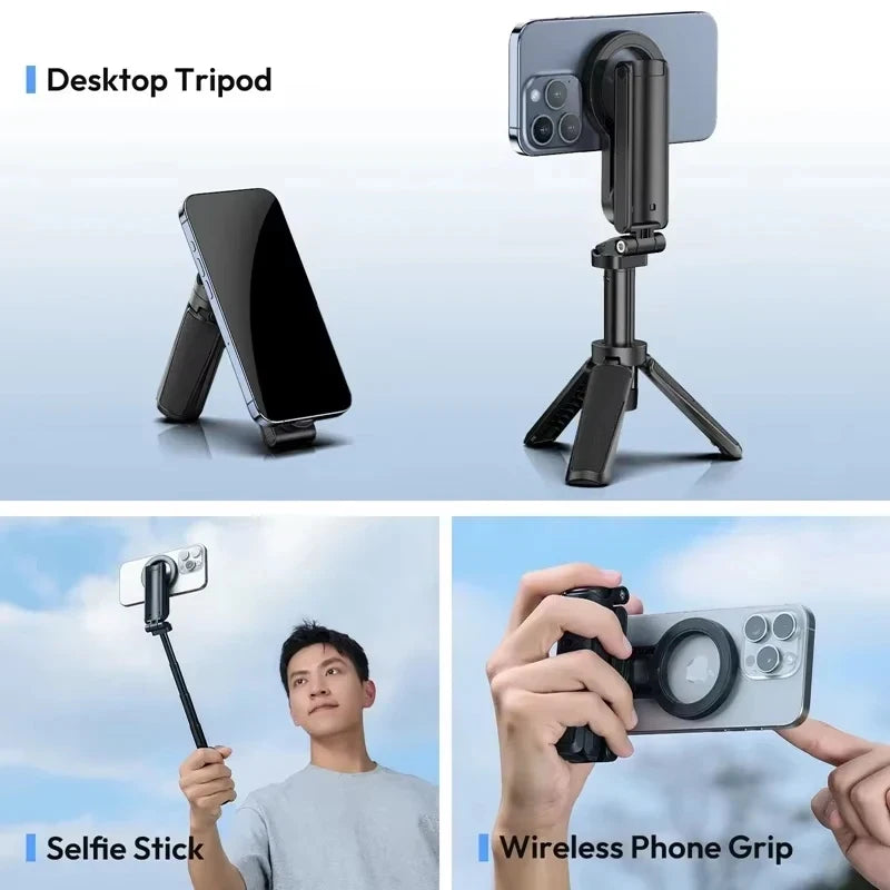 Magnetic Phone Tripod Wireless Phone Grip Selfie Stick Desktop Tripod for iPhone 16 15 14 13 12 Pro Max For Samsung phone holder