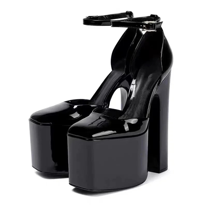 Summer Super High Heels Women's Sandals Square Toe Crude Heel Platform Female Pumps Thick Bottom Party Wedding Lady Single Shoes - Kimlud