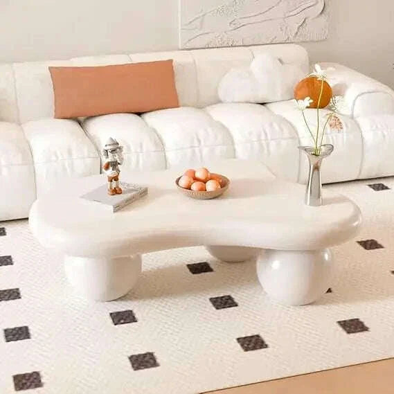 Oval Coffee Table for Living Room Modern Irregular Coffee Table Asymmetrical Unique Center Table (G White 45.7in)