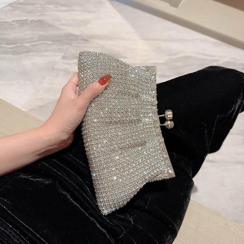 Luxury Rhinestone Evening Clutch Bag Wedding Bride Handbag Shiny Design Party Banquet Lady Portable Purse Sling Shoulder Bags - Kimlud