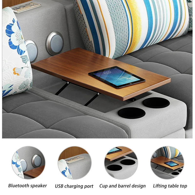 Light Luxury L-Shaped Sofa Set Living Room Furniture High Quality Big Sofa Set Modern Design Wooden Multifunctional Sofa...