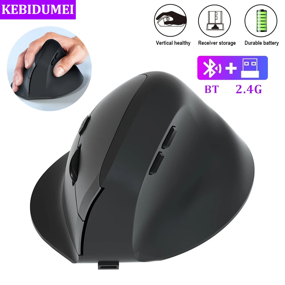 Bluetooth Mouse Vertical Mouse Ergonomic 2.4G Wireless Optical Mice 3 Adjustable DPI 800/1200/1600 6 Buttons for Laptop Desktop
